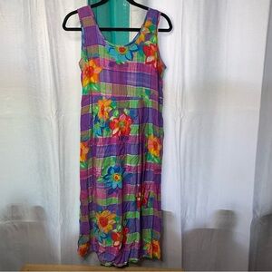 Vintage Jams world floral Hawaiian midi dress size small vacation beach made USA